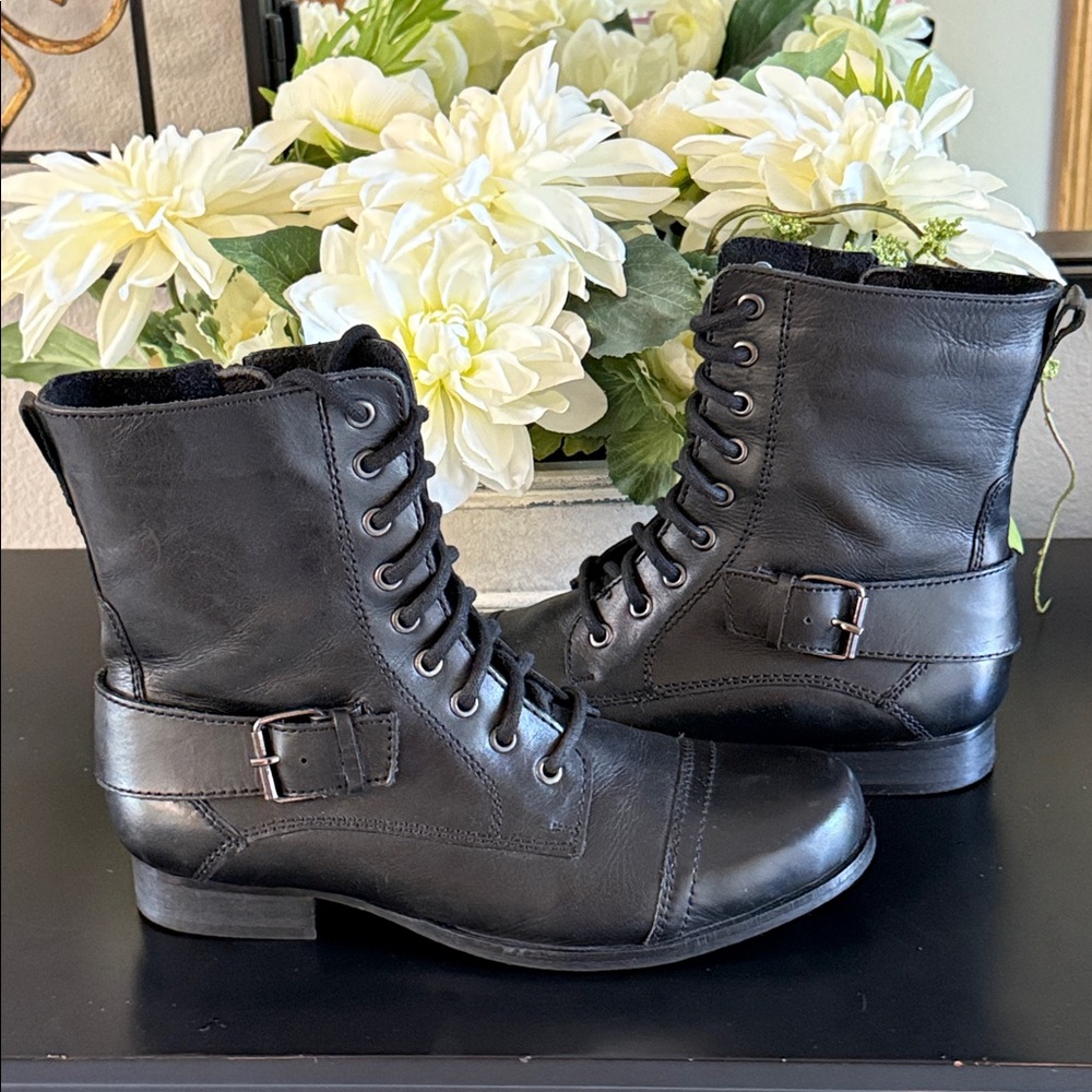 Bronx Black Leather Combat Boots